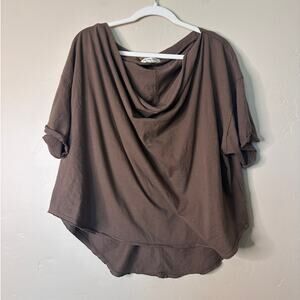 FP We The Free Boxy Oversized Draped Neckline Short Sleeve T-shirt  Brown LARGE